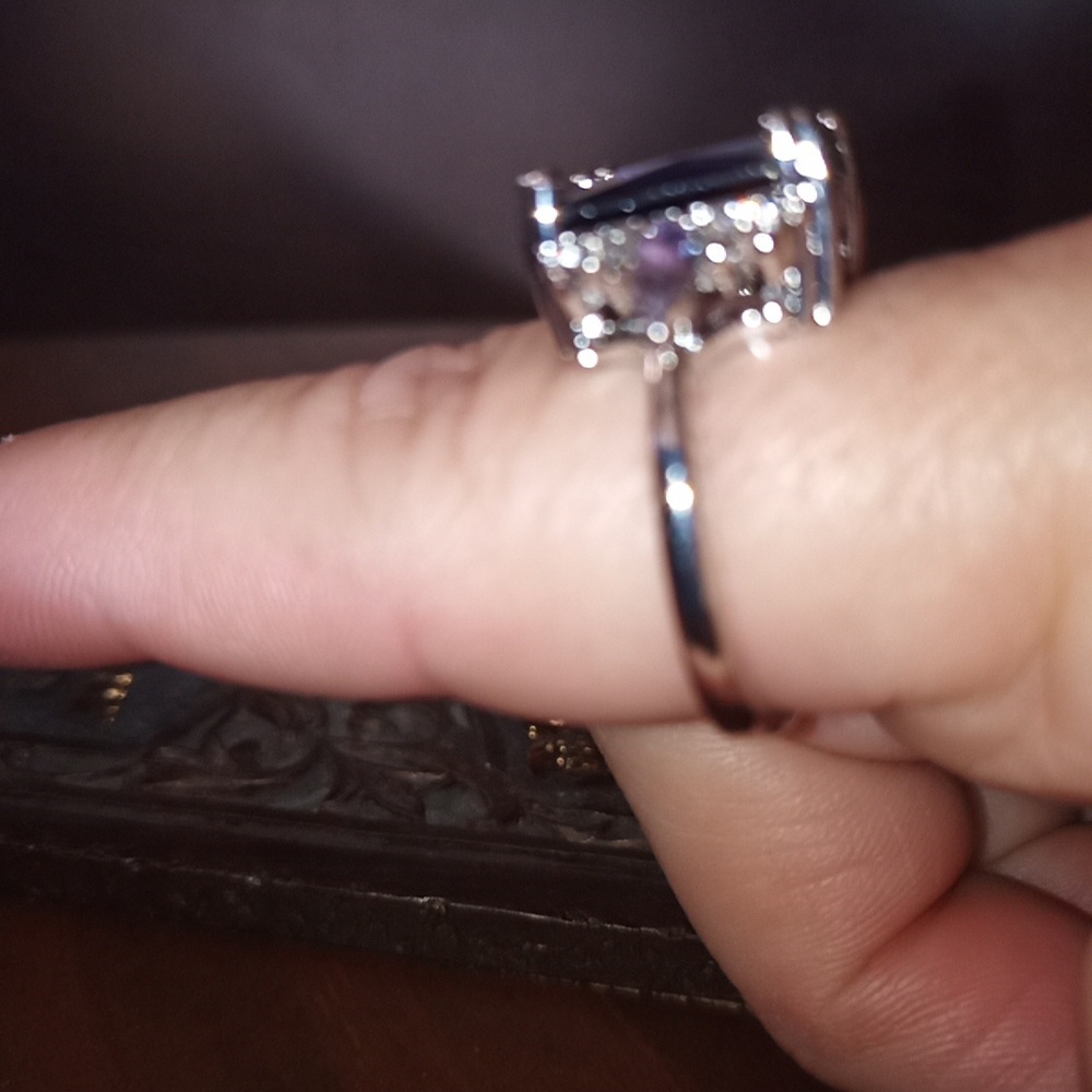 Large Emerald Cut Faux Amethyst Ring-Faux White Sapphire & Diamond Stones Sz 11 - Picture 6 of 8